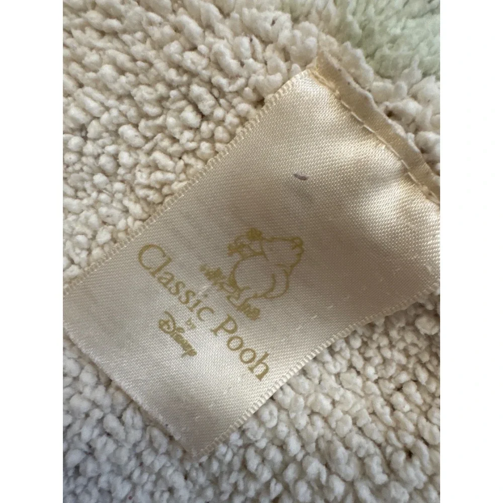 Disney Classic Pooh Vintage 2000s Chenille Baby Blanket Cream Green Scalloped